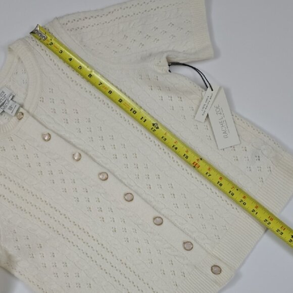 NWT RACHEL ZOE Women's Ivory Merino Wool Short Sleeve Pointelle Cardigan Size M - Picture 12 of 14